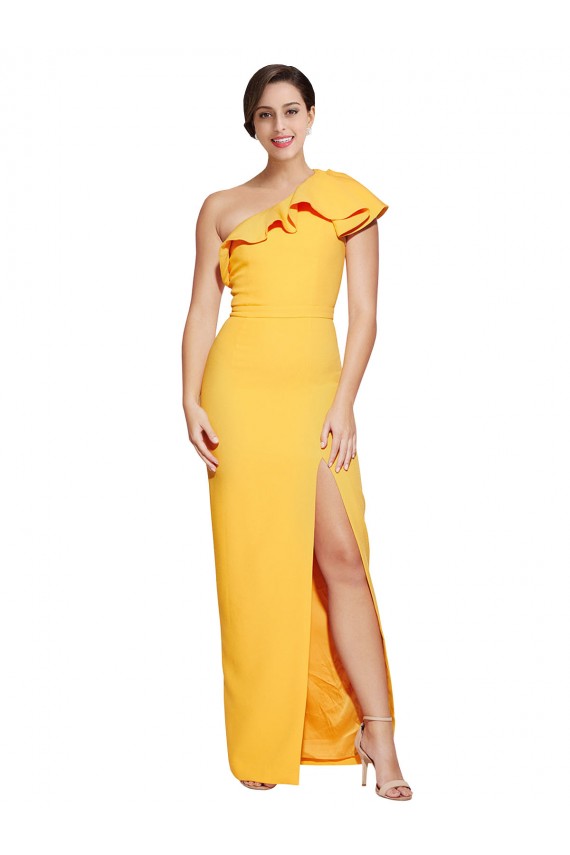 Compra Azafrán Cubierta Un Hombre Crepé Elástico Largo Formales Vestidos de dama de honor / Vestidos de fiesta
