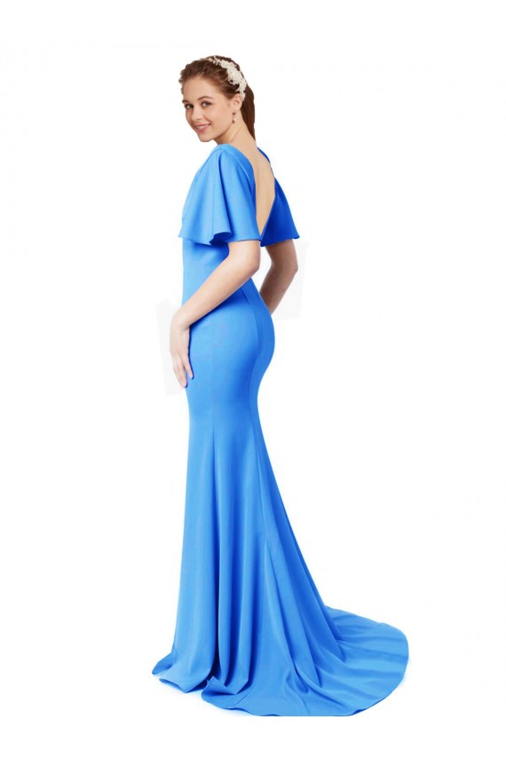 Compra Azul Verde pavo real Sirena Cuello en V Barrer tren Crepé Elástico Largo Vestidos de dama de honor / Vestidos de fiesta