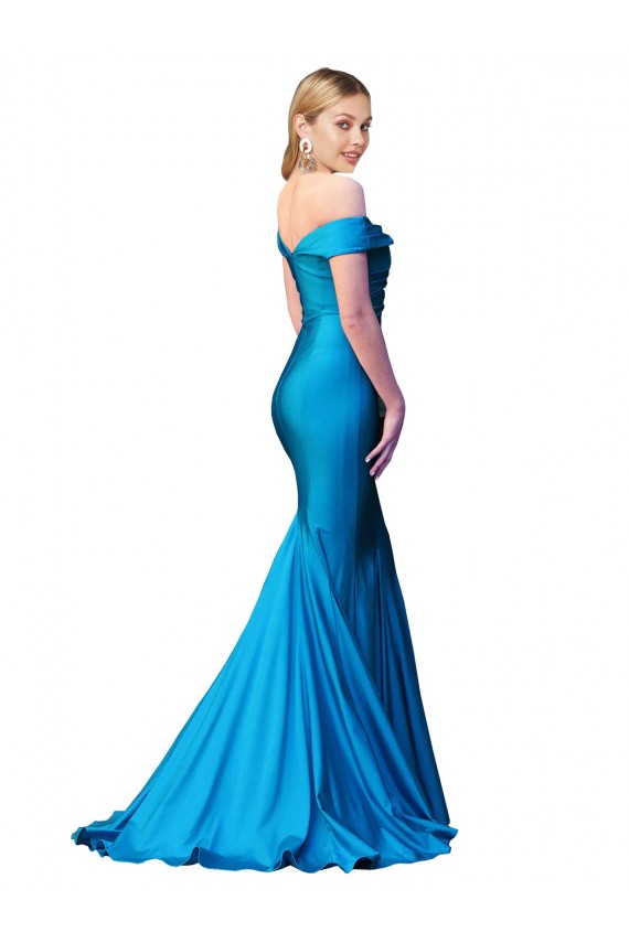 Compra Azul Verde pavo real Sirena Hombros Descubiertos Satén Largo Formales Vestidos de dama de honor / Vestidos de fiesta