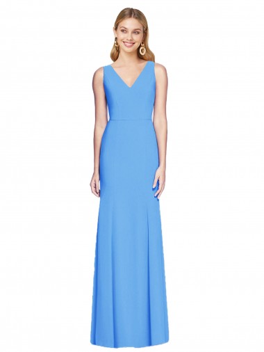 Compra Azul Verde pavo real Trompeta Cuello en V Crepé Elástico Largo Vestidos de dama de honor / Vestidos de fiesta