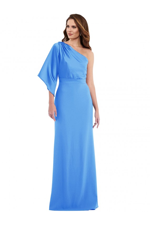 Compra Azul Verde pavo real Trompeta Un Hombre Crepé Elástico Largo Vestidos de dama de honor / Vestidos de fiesta