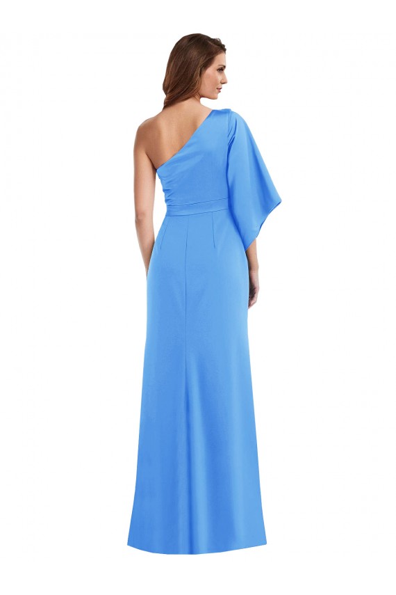 Compra Azul Verde pavo real Trompeta Un Hombre Crepé Elástico Largo Vestidos de dama de honor / Vestidos de fiesta