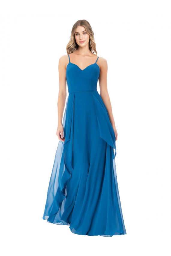 Compra Azul Verde pavo real línea A Tirantes espagueti Gasa Largo Vestidos de dama de honor