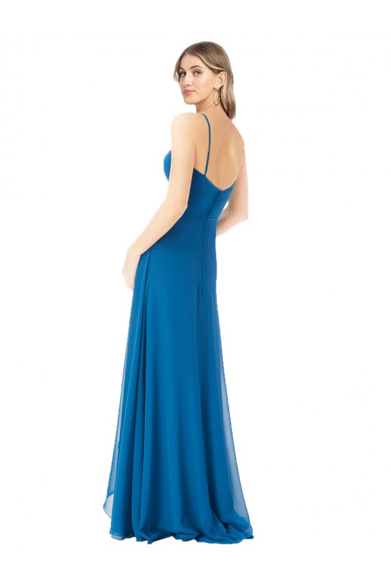 Compra Azul Verde pavo real línea A Tirantes espagueti Gasa Largo Vestidos de dama de honor