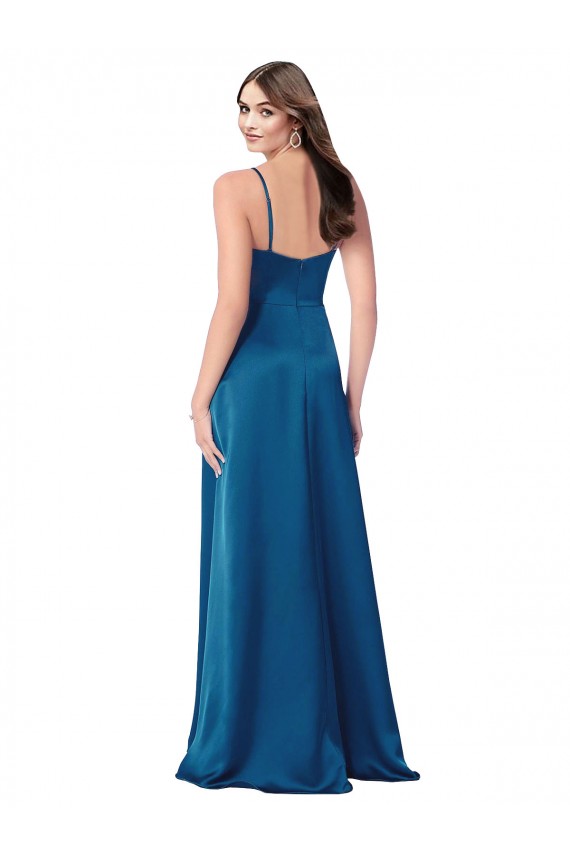 Compra Azul Verde pavo real línea A Tirantes espagueti Satén sedoso Largo Formales Vestidos de dama de honor / Vestidos de fiesta