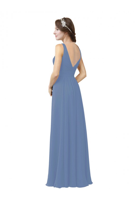 Compra Azul Windsor Cubierta Cuello en V Gasa Largo Vestidos de dama de honor