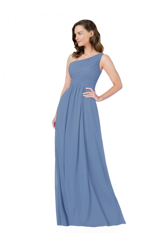 Compra Azul Windsor Cubierta Un Hombre Gasa Largo Vestidos de dama de honor