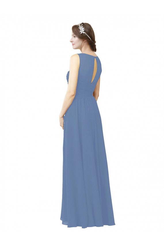 Compra Azul Windsor Cubierta Ilusión Cuello de Corazón Gasa Largo Vestidos de dama de honor
