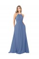 Compra Azul Windsor línea A Cuello Alto Gasa Largo Vestidos de dama de honor