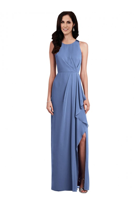 Compra Azul Windsor línea A Cuello joya Gasa Largo Vestidos de dama de honor