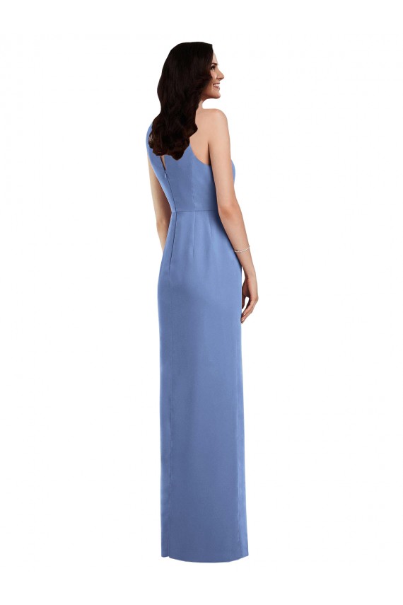 Compra Azul Windsor línea A Cuello joya Gasa Largo Vestidos de dama de honor