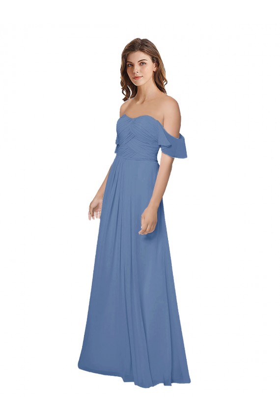 Compra Azul Windsor línea A Hombros Descubiertos Sin tirantes Gasa Largo Vestidos de dama de honor
