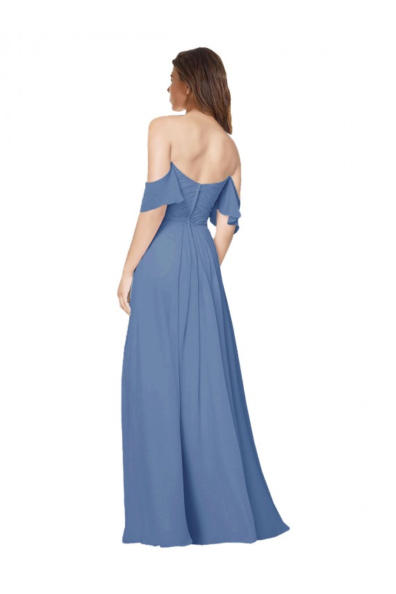 Compra Azul Windsor línea A Hombros Descubiertos Sin tirantes Gasa Largo Vestidos de dama de honor