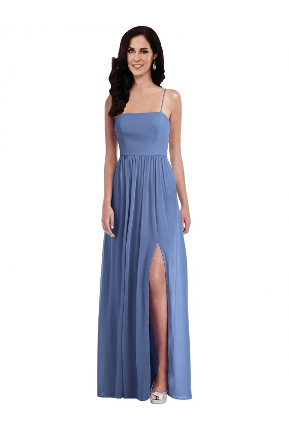 Compra Azul Windsor línea A Tirantes espagueti Gasa Largo Vestidos de dama de honor