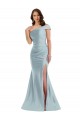 Compra Azul cielo claro Sirena Un Hombre Satén sedoso Largo Formales Vestidos de dama de honor / Vestidos de fiesta
