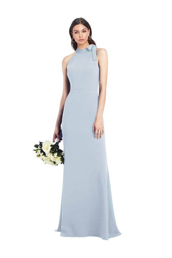 Compra Azul cielo claro Trompeta Cuello Barco Cuello Alto Halter Crepé Elástico Largo Vestidos de dama de honor / Vestidos de fiesta