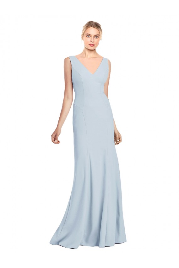 Compra Azul cielo claro Trompeta Cuello en V Crepé Elástico Largo Vestidos de dama de honor / Vestidos de fiesta