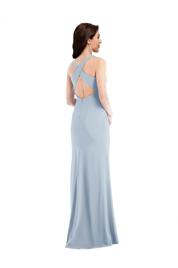 Compra Azul cielo claro Trompeta Cuello en V Crepé Elástico Largo Vestidos de dama de honor / Vestidos de fiesta