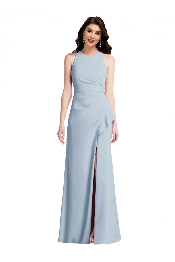 Compra Azul cielo claro Trompeta Halter Crepé Elástico Largo Vestidos de dama de honor / Vestidos de fiesta