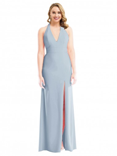Compra Azul cielo claro Trompeta Halter Crepé Elástico Largo Vestidos de dama de honor / Vestidos de fiesta