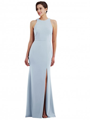 Compra Azul cielo claro Trompeta Halter Cuello joya Crepé Elástico Largo Formales Vestidos de dama de honor / Vestidos de fiesta