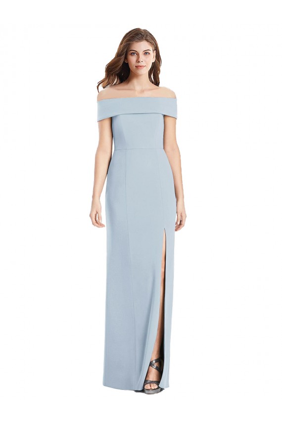 Compra Azul cielo claro Trompeta Hombros Descubiertos Crepé Elástico Largo Vestidos de dama de honor / Vestidos de fiesta