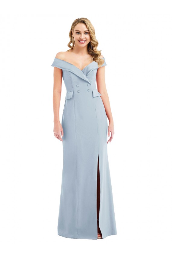 Compra Azul cielo claro Trompeta Hombros Descubiertos Crepé Elástico Largo Vestidos de dama de honor / Vestidos de fiesta