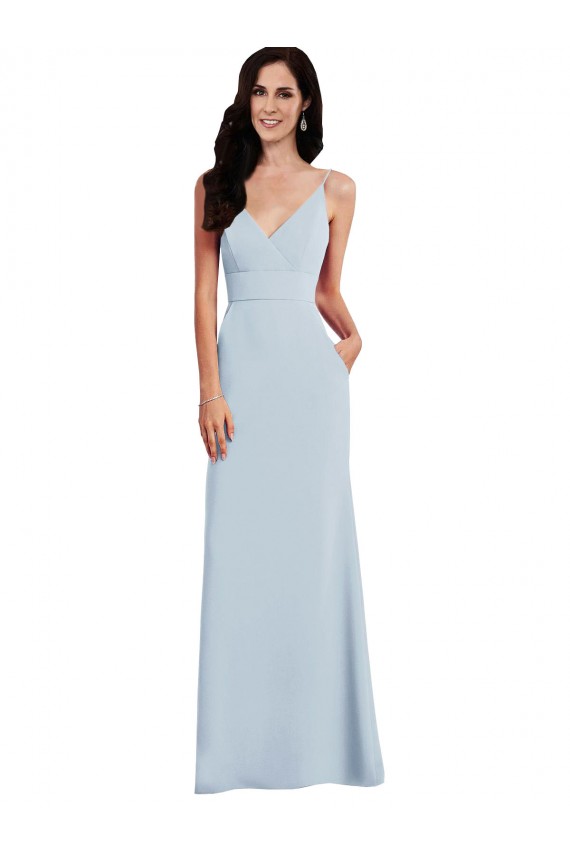 Compra Azul cielo claro Trompeta Tirantes espagueti Cuello en V Crepé Elástico Largo Vestidos de dama de honor / Vestidos de fiesta