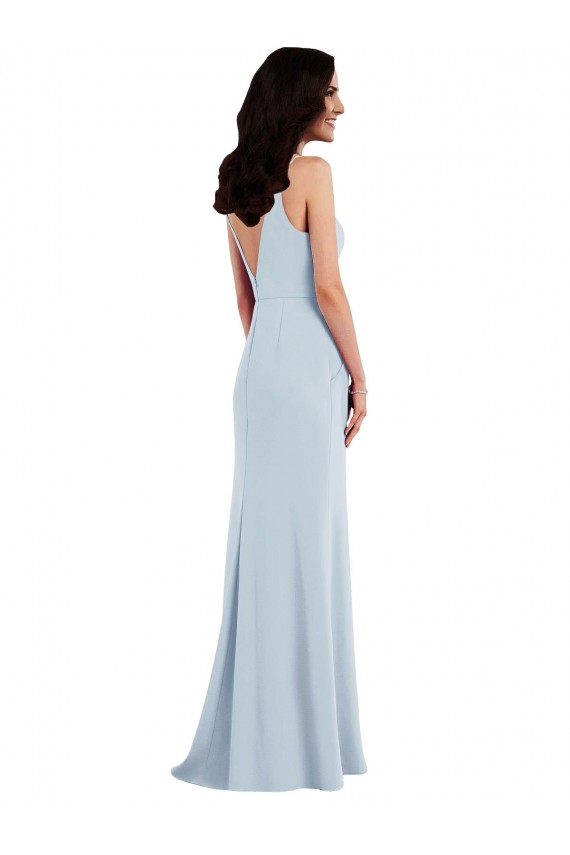 Compra Azul cielo claro Trompeta Tirantes espagueti Cuello en V Crepé Elástico Largo Vestidos de dama de honor / Vestidos de fiesta