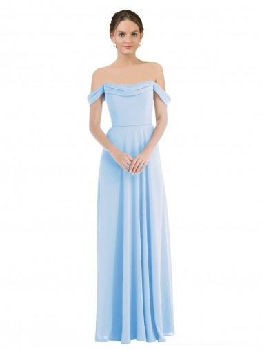 Compra Azul cielo claro línea A Hombros Descubiertos Gasa Largo Formales Vestidos de dama de honor / Vestidos de noche