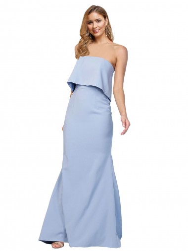 Compra Azul cielo claro línea A Sin tirantes Crepé Elástico Largo Formales Vestidos de dama de honor / Vestidos de fiesta