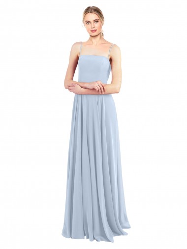Compra Azul cielo claro línea A Tirantes espagueti Cuadrado Gasa Largo Vestidos de dama de honor