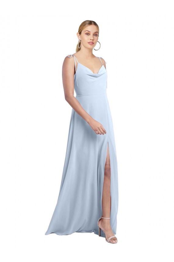 Compra Azul cielo claro línea A Tirantes espagueti Gasa Largo Vestidos de dama de honor