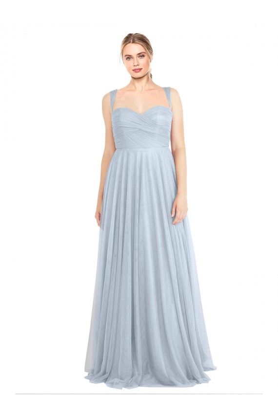 Compra Azul cielo claro línea A Tirantes espagueti Tul Largo Vestidos de dama de honor