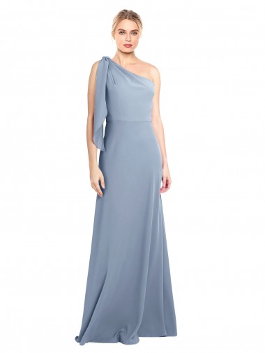 Compra Azul humo Cubierta Un Hombre Crepé Elástico Largo Formales Vestidos de dama de honor / Vestidos de fiesta