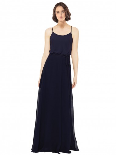Compra Azul marina oscuro Cubierta Cucharón Gasa Largo Vestidos de dama de honor