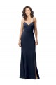 Compra Azul marina oscuro Cubierta Tirantes espagueti Crepé Elástico Largo Formales Vestidos de dama de honor / Vestidos de fiesta