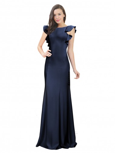 Compra Azul marina oscuro Sirena Barco Crepé Elástico Largo Vestidos de dama de honor / Vestidos de fiesta