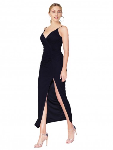 Compra Azul marina oscuro Sirena Cuello en V Cuello Alto Gasa Corto Formales Vestidos de dama de honor / Vestidos de fiesta / Vestidos de cóctel
