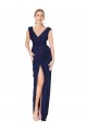 Compra Azul marina oscuro Sirena Cuello en V Cuello Alto Gasa Largo Formales Vestidos de dama de honor / Vestidos de fiesta