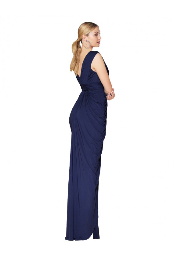 Compra Azul marina oscuro Sirena Cuello en V Cuello Alto Gasa Largo Formales Vestidos de dama de honor / Vestidos de fiesta