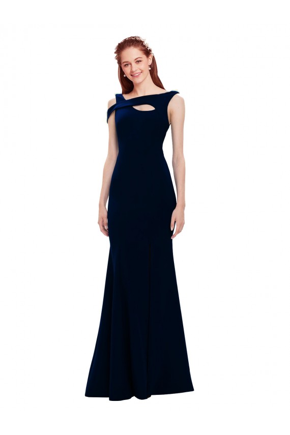 Compra Azul marina oscuro Sirena Hombros Descubiertos Crepé Elástico Largo Formales Vestidos de dama de honor / Vestidos de fiesta