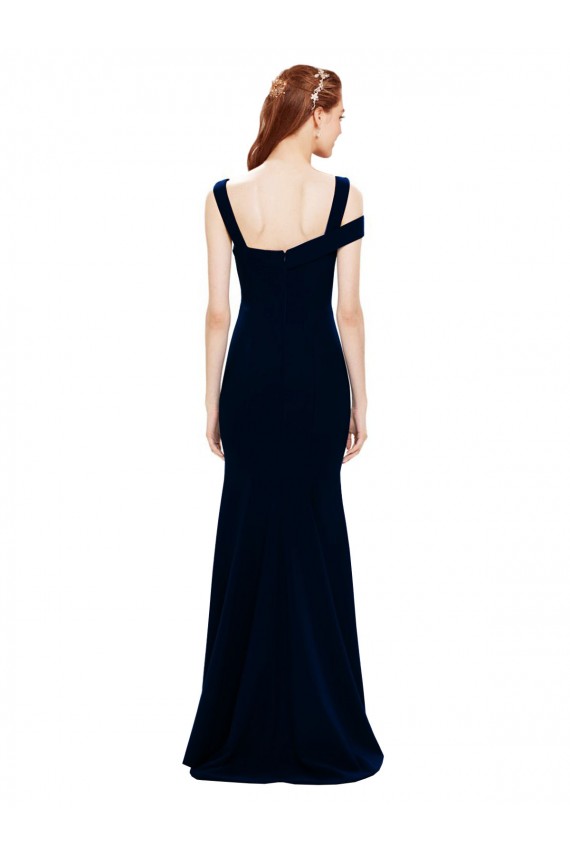 Compra Azul marina oscuro Sirena Hombros Descubiertos Crepé Elástico Largo Formales Vestidos de dama de honor / Vestidos de fiesta