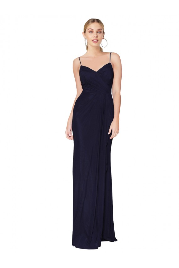 Compra Azul marina oscuro Sirena Tirantes espagueti Gasa Largo Formales Vestidos de dama de honor / Vestidos de fiesta