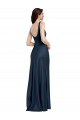 Compra Azul marina oscuro línea A Cuadrado Satén elástico Largo Formales Vestidos de dama de honor / Vestidos de fiesta