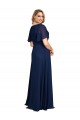 Compra Azul marina oscuro línea A Cuello en V Gasa Largo Formales Vestidos de dama de honor / Vestidos de fiesta