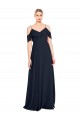 Compra Azul marina oscuro línea A Hombros Descubiertos Tirantes espagueti Gasa Largo Vestidos de dama de honor