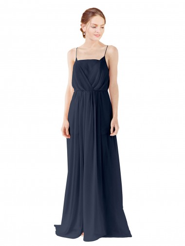 Compra Azul marina oscuro línea A Tirantes espagueti Gasa Largo Vestidos de dama de honor