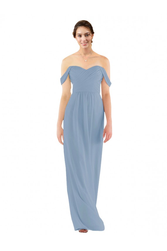 Compra Azul polvoriento Cubierta Hombros Descubiertos Gasa Largo Vestidos de dama de honor