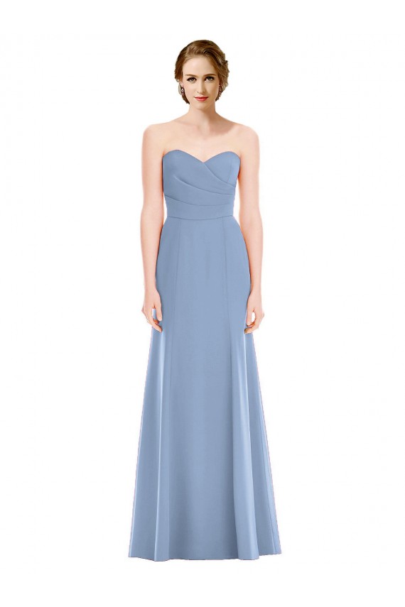 Compra Azul polvoriento Sirena Cuello de Corazón Sin tirantes Gasa Largo Vestidos de dama de honor